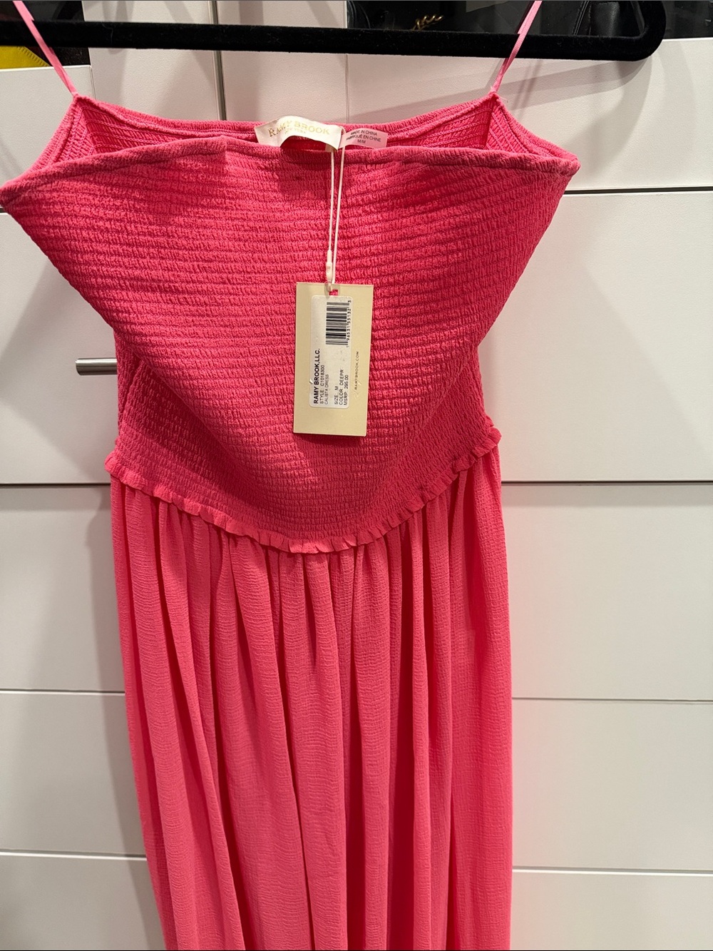 Ramy Brook Pink Smocked Spaghetti-Strap Maxi Dress